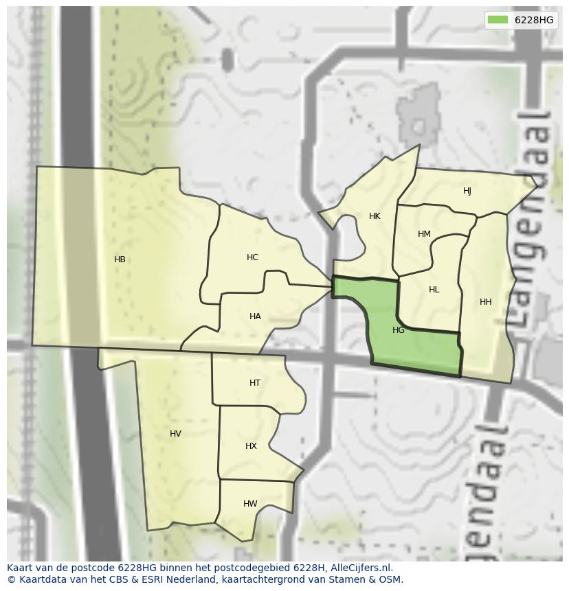 Afbeelding van het postcodegebied 6228 HG op de kaart.