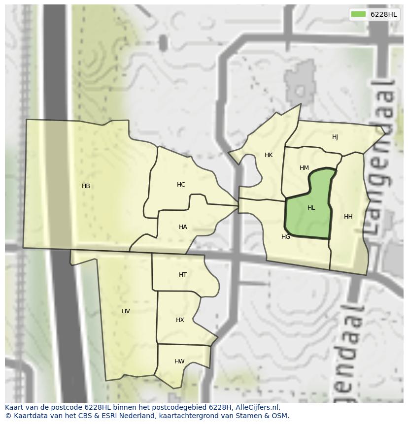 Afbeelding van het postcodegebied 6228 HL op de kaart.