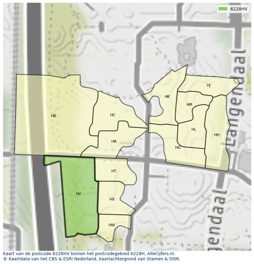 Afbeelding van het postcodegebied 6228 HV op de kaart.