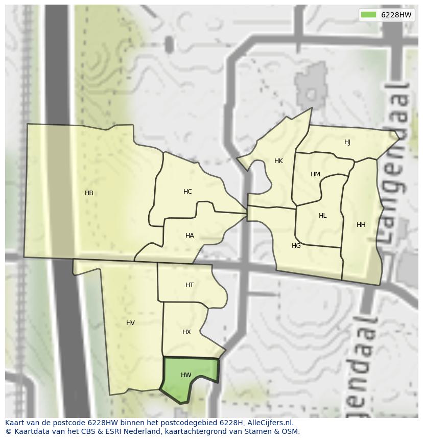 Afbeelding van het postcodegebied 6228 HW op de kaart.