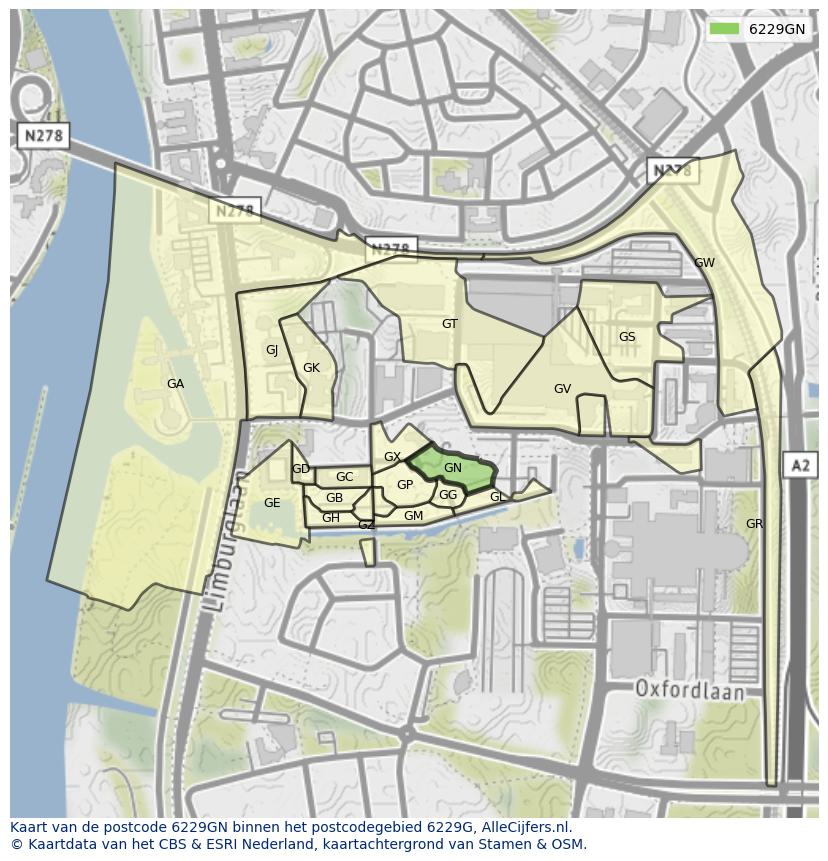 Afbeelding van het postcodegebied 6229 GN op de kaart.
