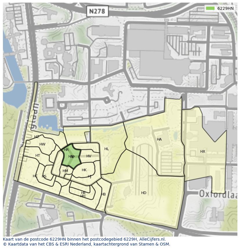 Afbeelding van het postcodegebied 6229 HN op de kaart.
