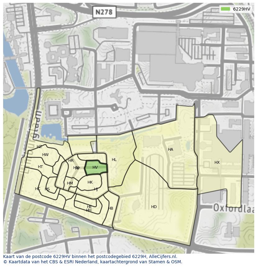 Afbeelding van het postcodegebied 6229 HV op de kaart.