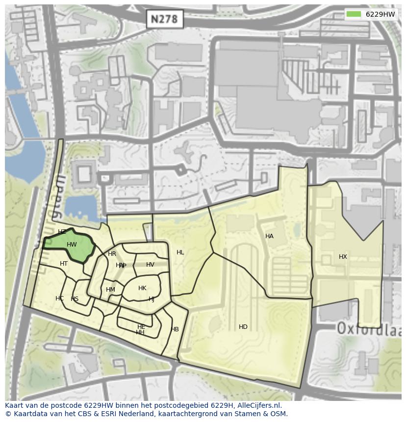 Afbeelding van het postcodegebied 6229 HW op de kaart.