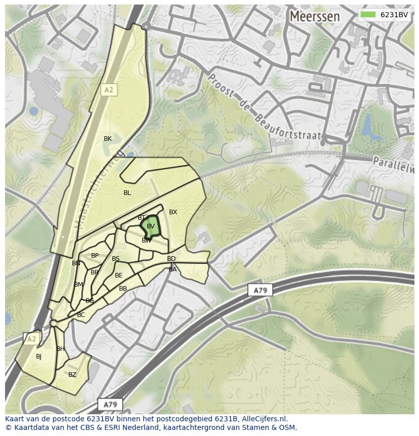 Afbeelding van het postcodegebied 6231 BV op de kaart.