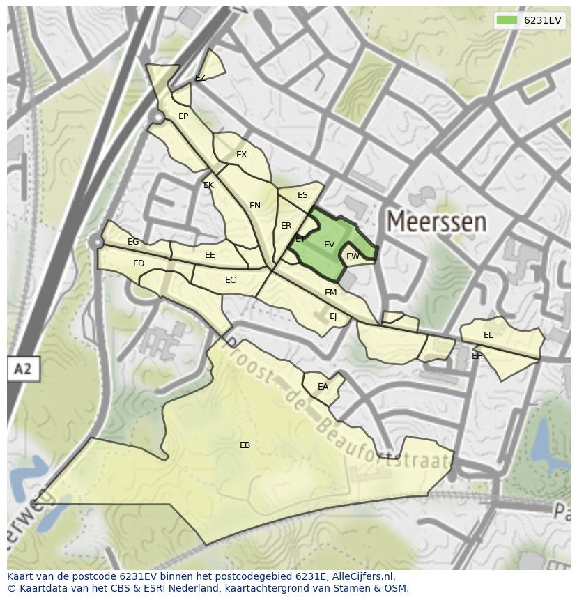 Afbeelding van het postcodegebied 6231 EV op de kaart.