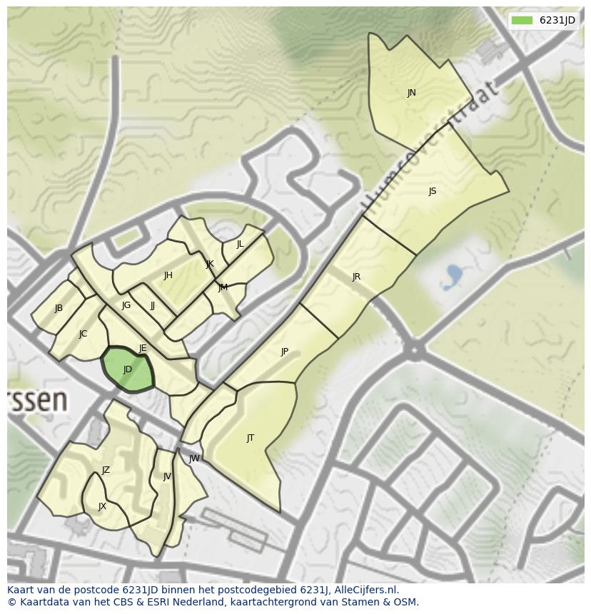 Afbeelding van het postcodegebied 6231 JD op de kaart.