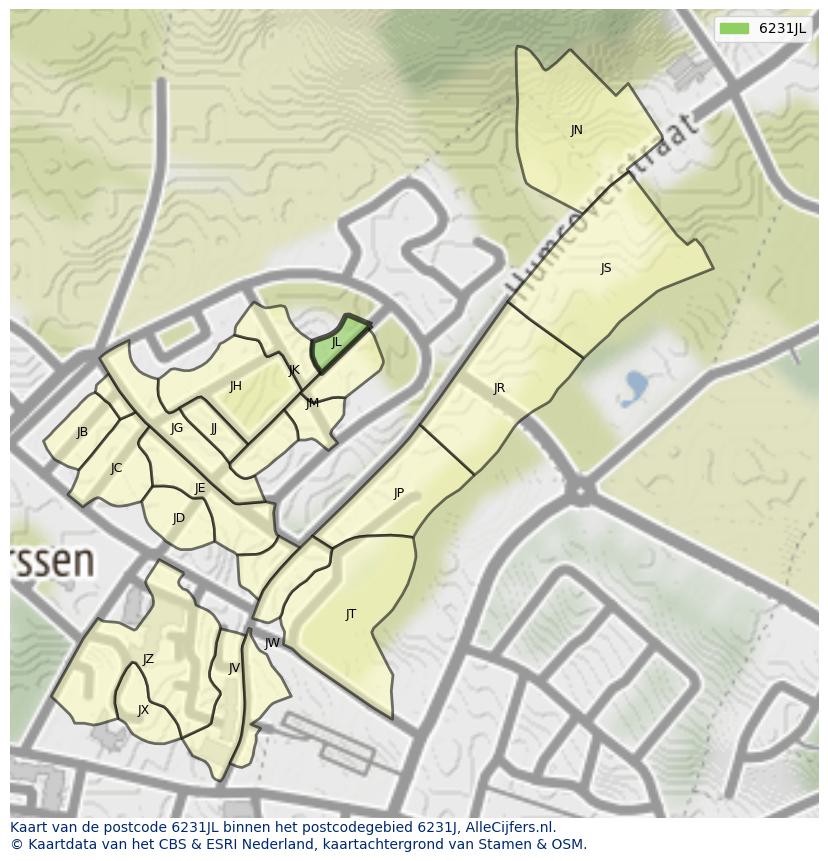 Afbeelding van het postcodegebied 6231 JL op de kaart.