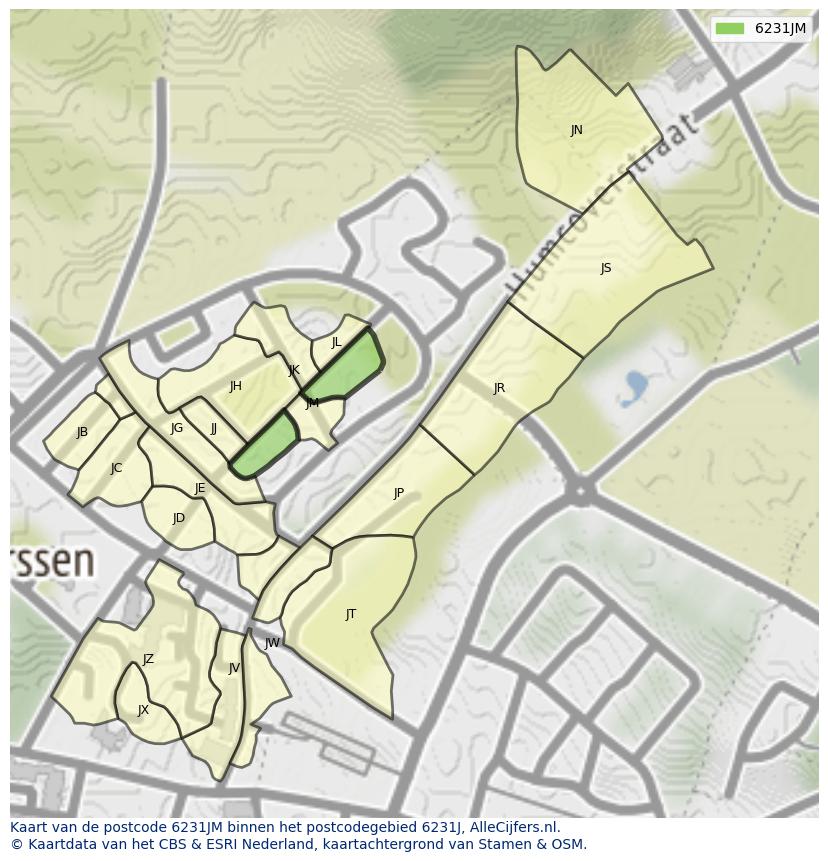 Afbeelding van het postcodegebied 6231 JM op de kaart.