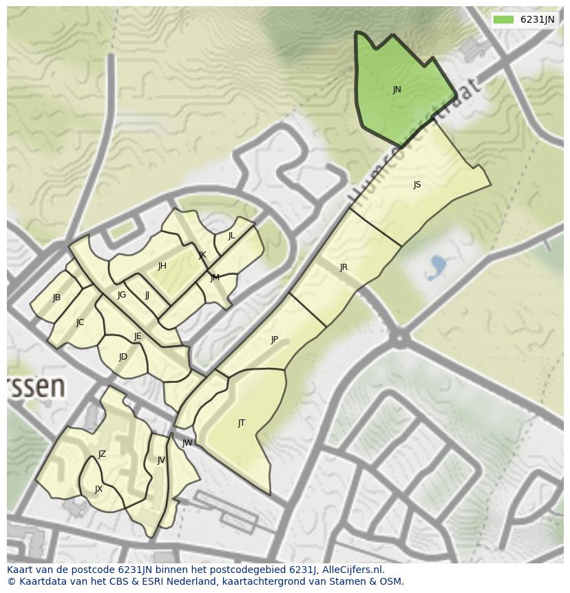 Afbeelding van het postcodegebied 6231 JN op de kaart.