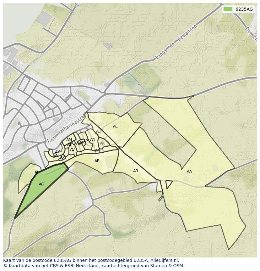 Afbeelding van het postcodegebied 6235 AG op de kaart.