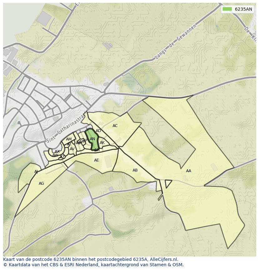 Afbeelding van het postcodegebied 6235 AN op de kaart.