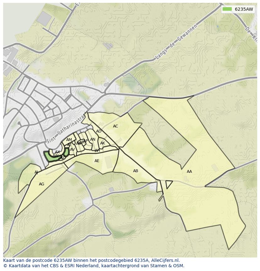 Afbeelding van het postcodegebied 6235 AW op de kaart.