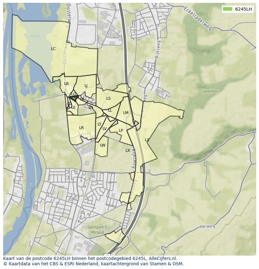 Afbeelding van het postcodegebied 6245 LH op de kaart.