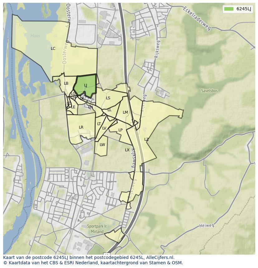 Afbeelding van het postcodegebied 6245 LJ op de kaart.