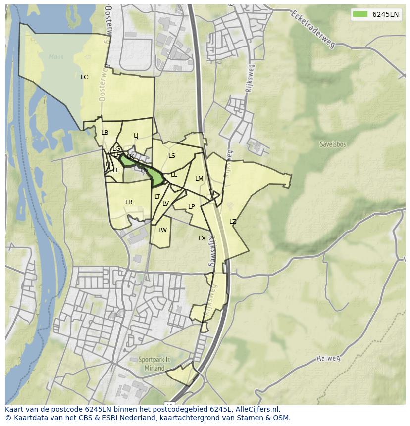 Afbeelding van het postcodegebied 6245 LN op de kaart.