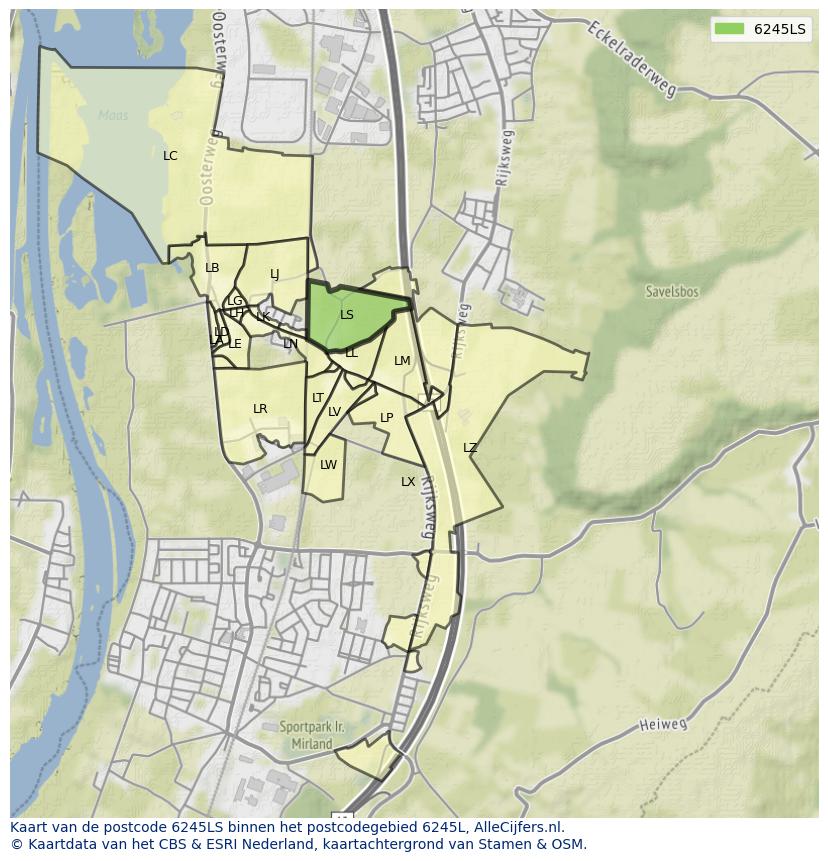 Afbeelding van het postcodegebied 6245 LS op de kaart.