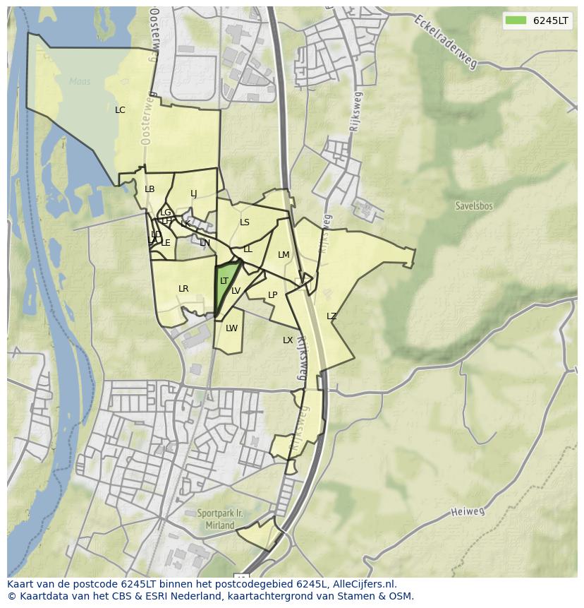 Afbeelding van het postcodegebied 6245 LT op de kaart.