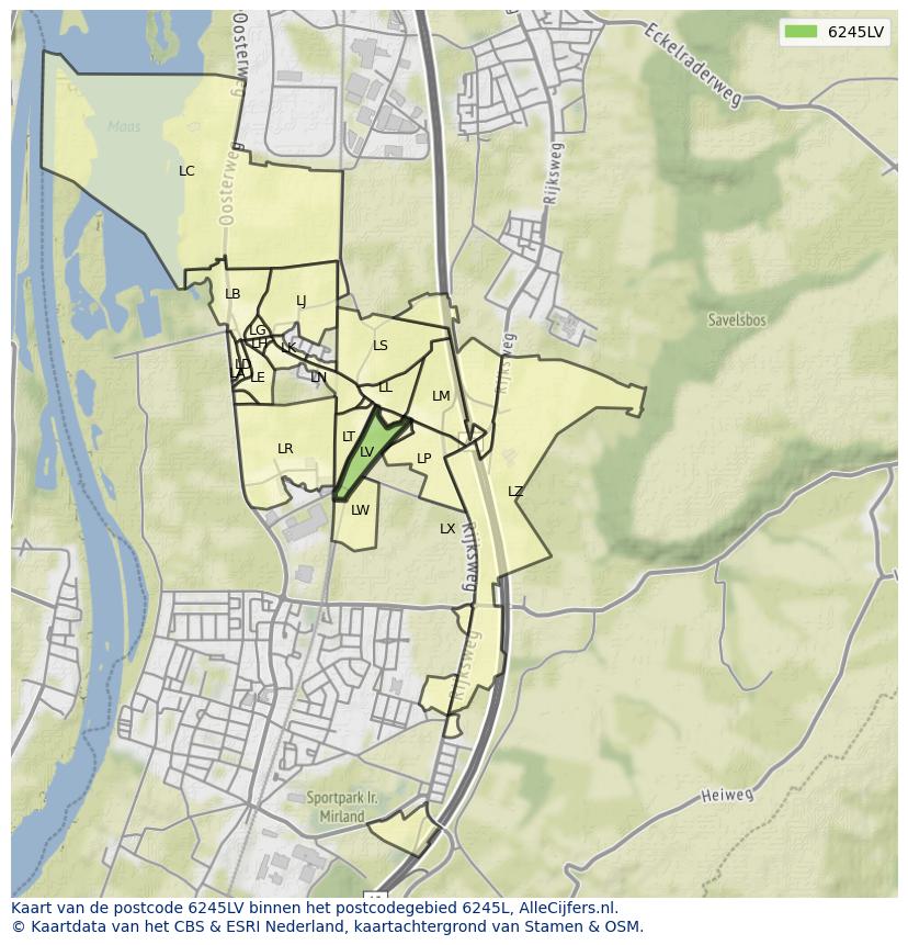 Afbeelding van het postcodegebied 6245 LV op de kaart.