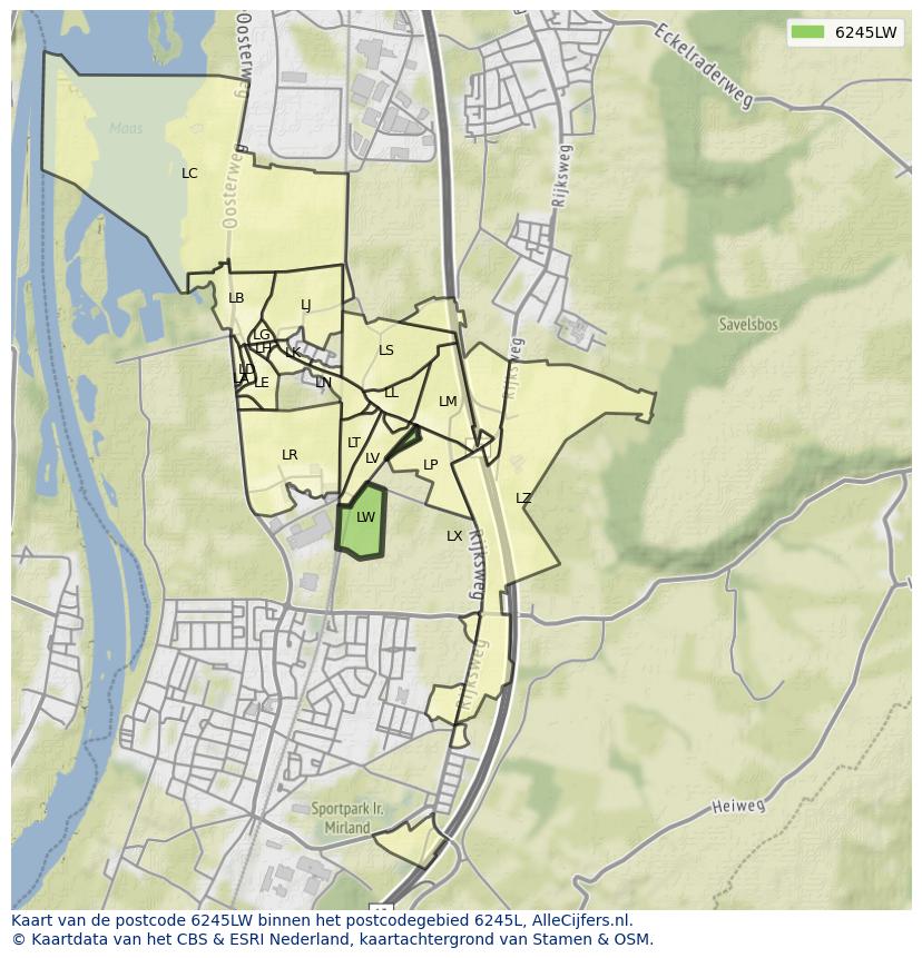 Afbeelding van het postcodegebied 6245 LW op de kaart.