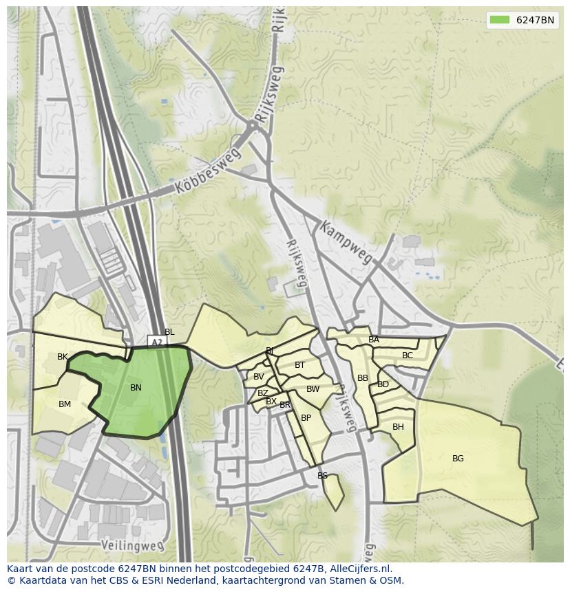 Afbeelding van het postcodegebied 6247 BN op de kaart.