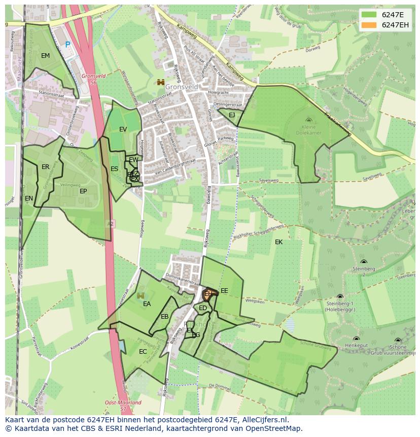 Afbeelding van het postcodegebied 6247 EH op de kaart.