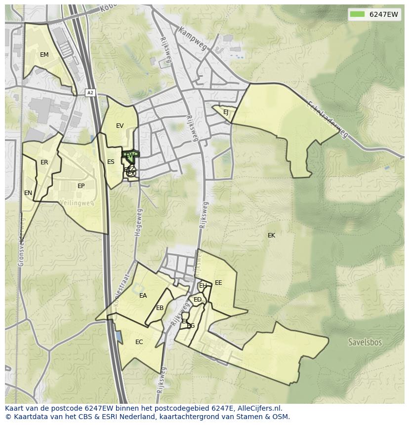 Afbeelding van het postcodegebied 6247 EW op de kaart.