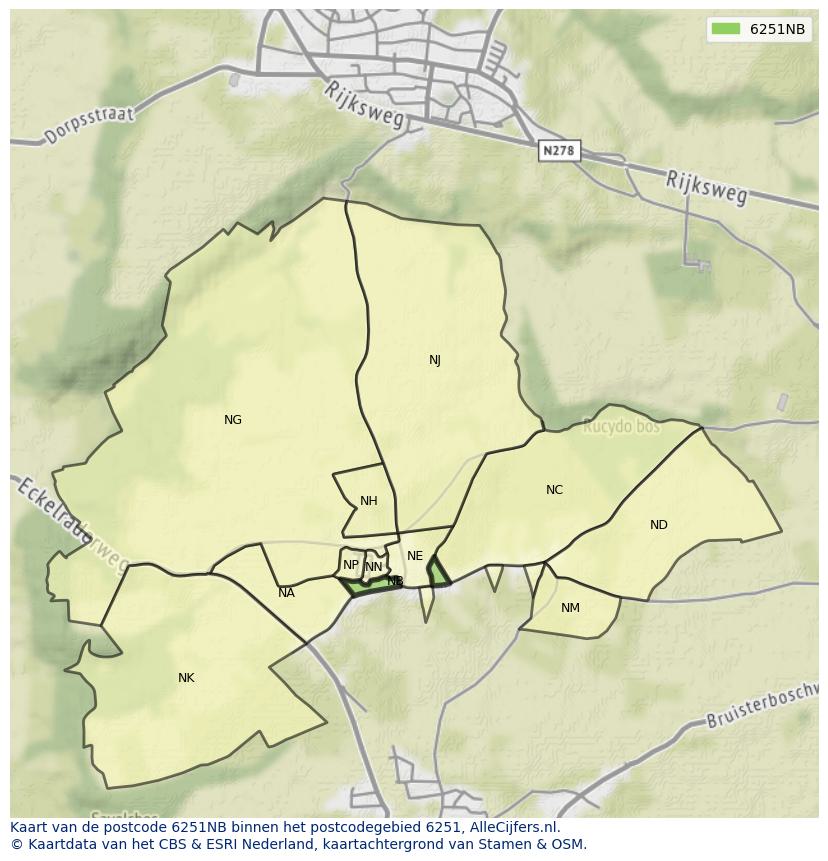 Afbeelding van het postcodegebied 6251 NB op de kaart.