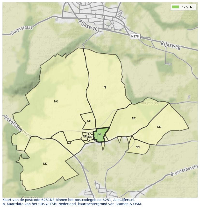 Afbeelding van het postcodegebied 6251 NE op de kaart.