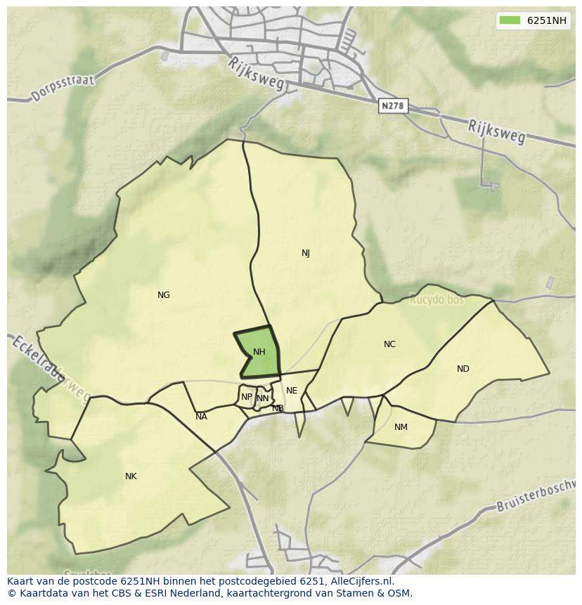 Afbeelding van het postcodegebied 6251 NH op de kaart.
