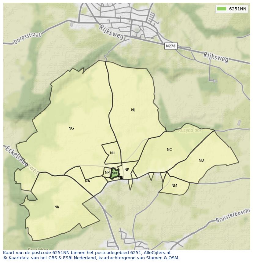 Afbeelding van het postcodegebied 6251 NN op de kaart.
