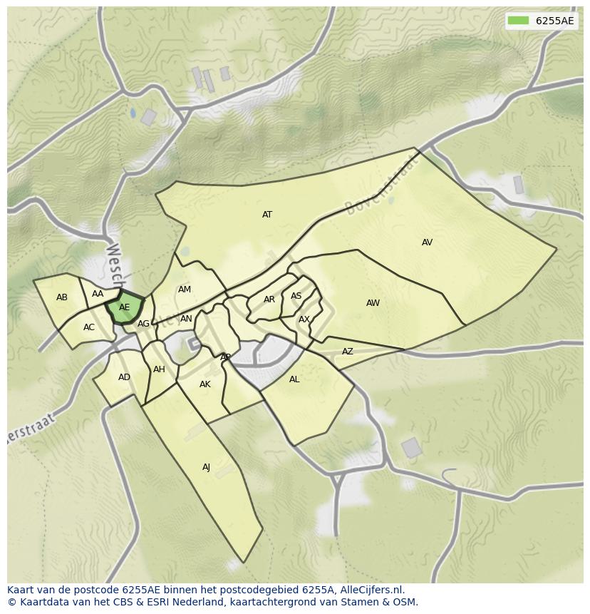 Afbeelding van het postcodegebied 6255 AE op de kaart.
