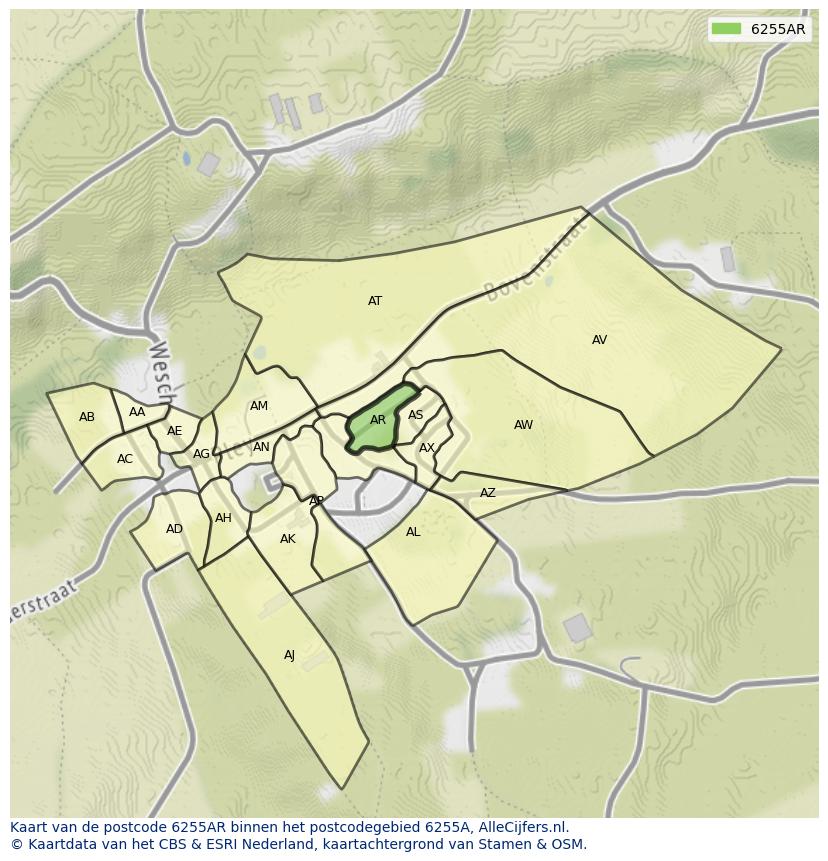 Afbeelding van het postcodegebied 6255 AR op de kaart.