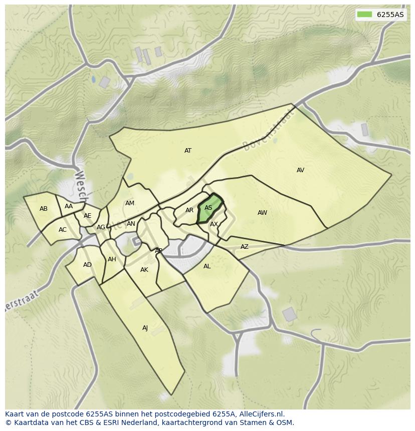 Afbeelding van het postcodegebied 6255 AS op de kaart.