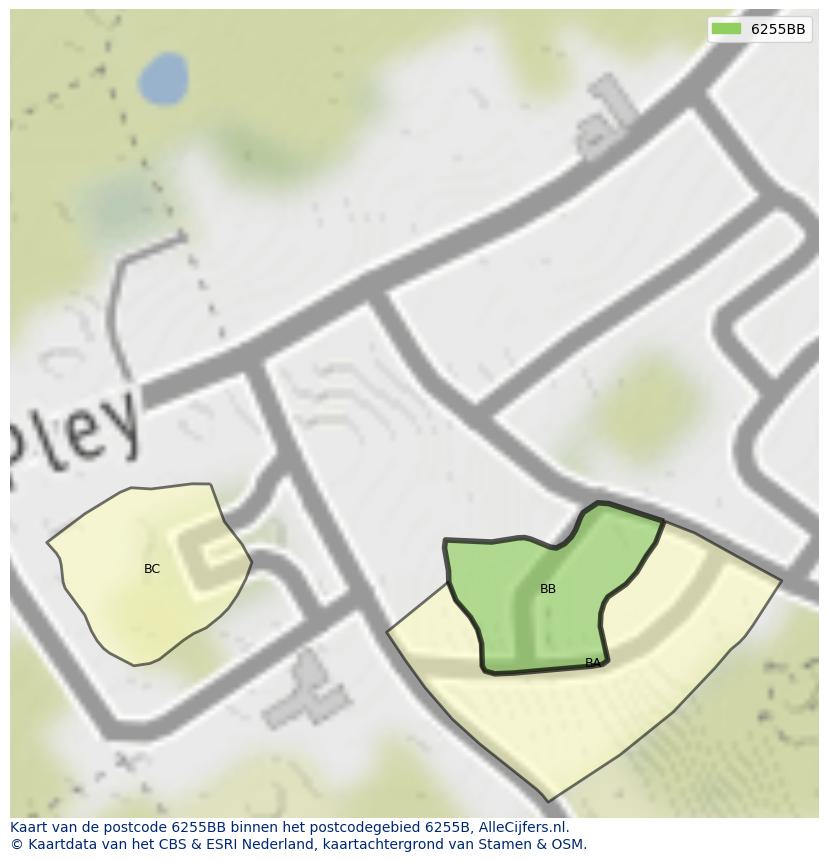 Afbeelding van het postcodegebied 6255 BB op de kaart.