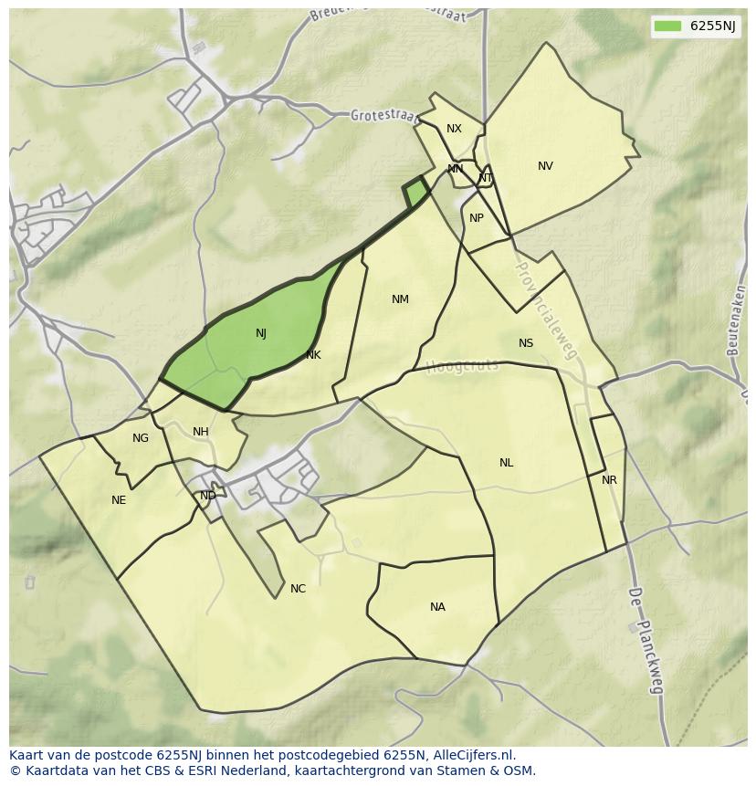 Afbeelding van het postcodegebied 6255 NJ op de kaart.