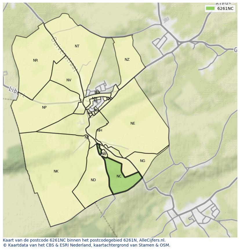 Afbeelding van het postcodegebied 6261 NC op de kaart.