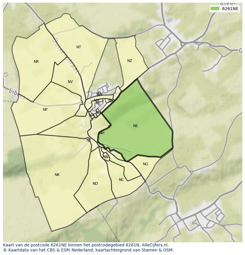 Afbeelding van het postcodegebied 6261 NE op de kaart.