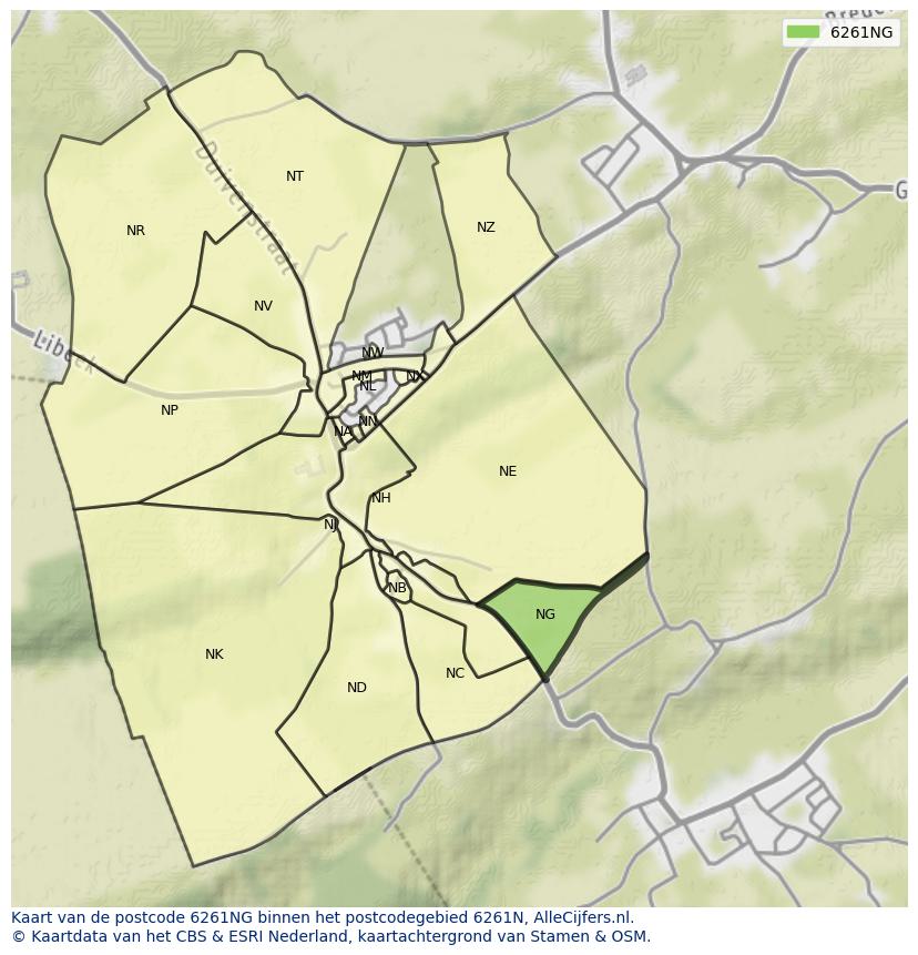 Afbeelding van het postcodegebied 6261 NG op de kaart.
