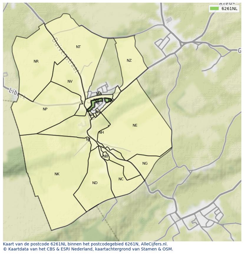 Afbeelding van het postcodegebied 6261 NL op de kaart.