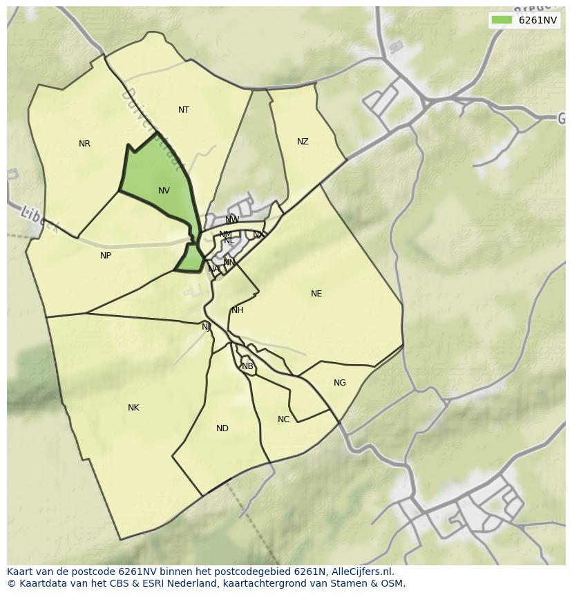 Afbeelding van het postcodegebied 6261 NV op de kaart.