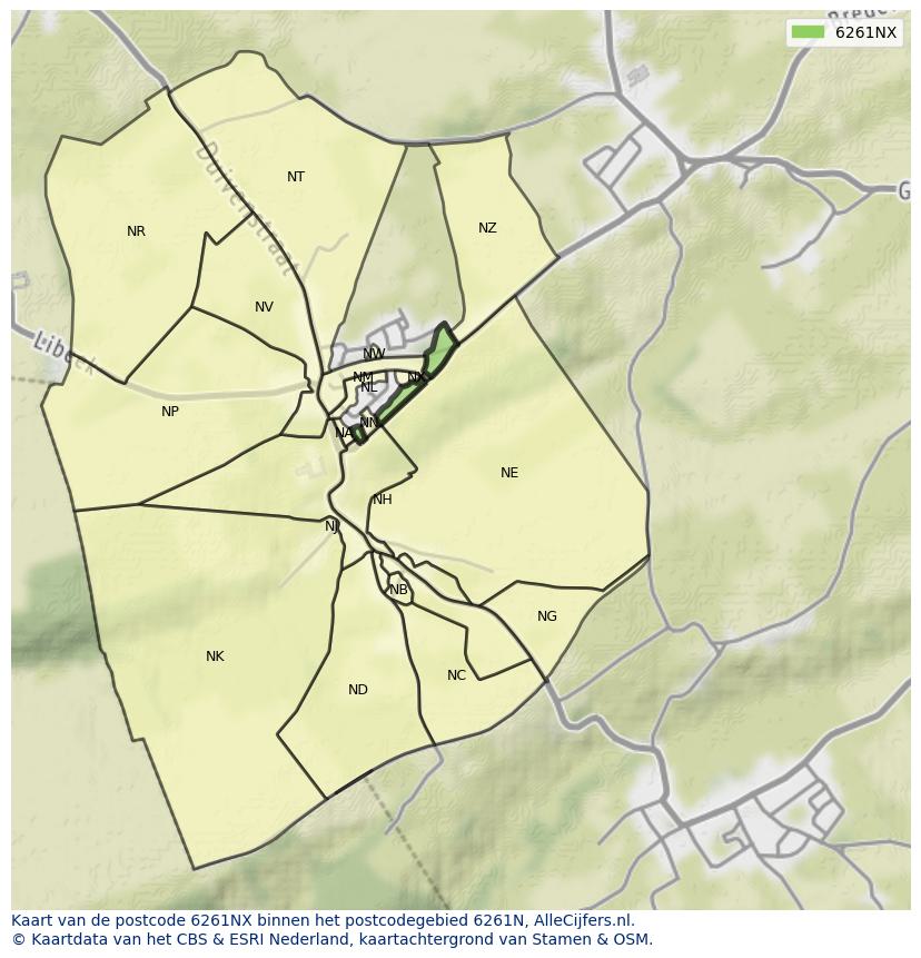Afbeelding van het postcodegebied 6261 NX op de kaart.
