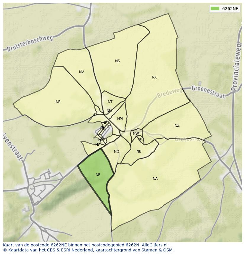 Afbeelding van het postcodegebied 6262 NE op de kaart.