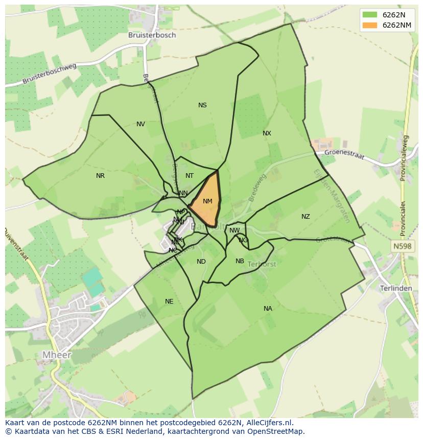 Afbeelding van het postcodegebied 6262 NM op de kaart.