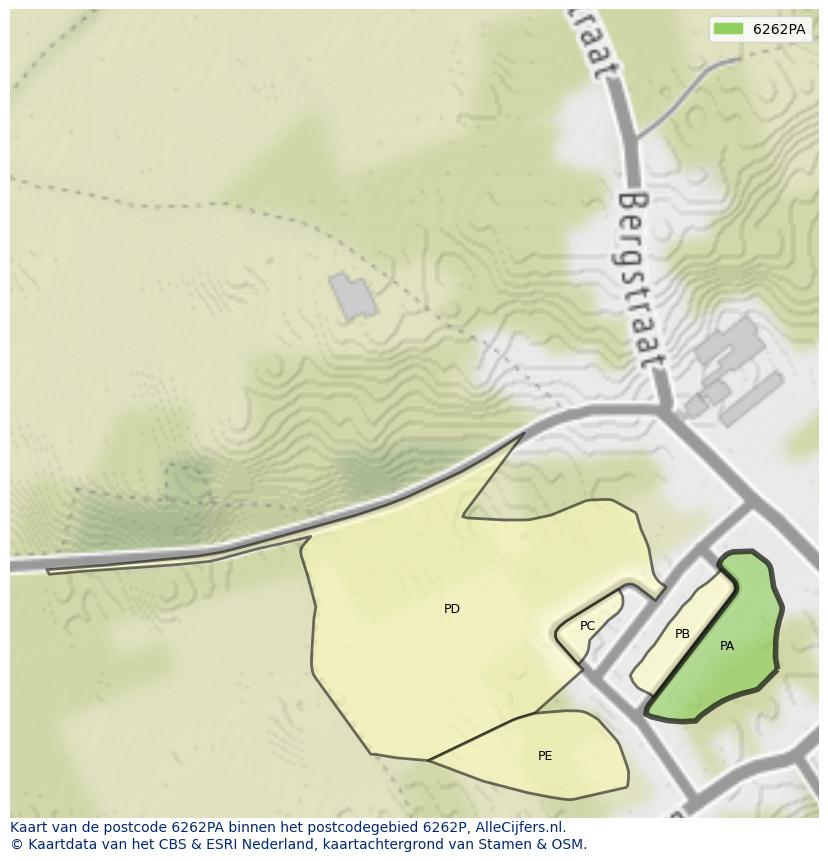 Afbeelding van het postcodegebied 6262 PA op de kaart.