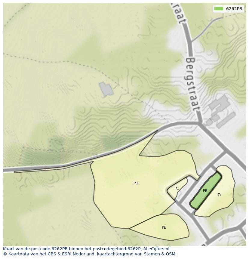 Afbeelding van het postcodegebied 6262 PB op de kaart.
