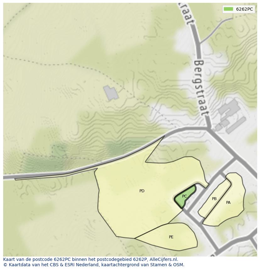 Afbeelding van het postcodegebied 6262 PC op de kaart.