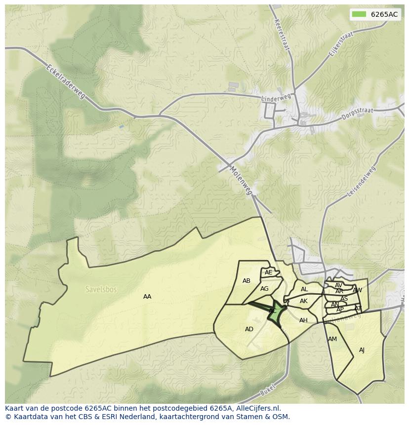 Afbeelding van het postcodegebied 6265 AC op de kaart.