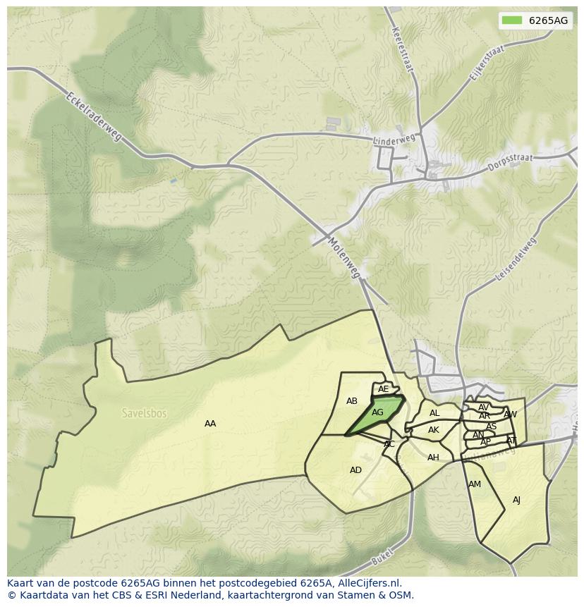 Afbeelding van het postcodegebied 6265 AG op de kaart.