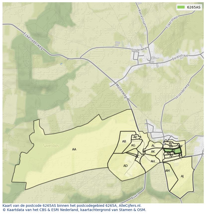 Afbeelding van het postcodegebied 6265 AS op de kaart.